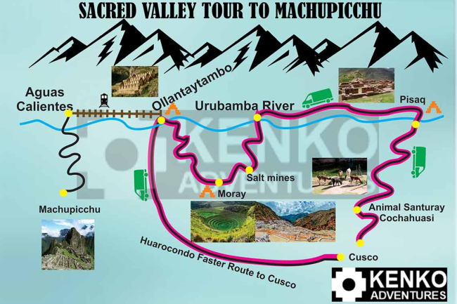 Map Sacred Valley with Machu Picchu 