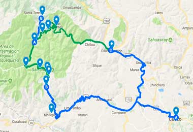 salkantay trek 4d Map - Distance