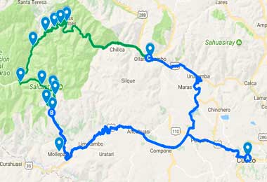 salkantay trek 4d Map - Distance